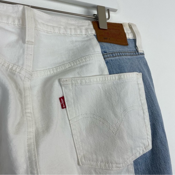 Levi's 501 Jeans Womens Taper Cropped Spliced Ankle Two Tone Button Fly Size 34 - Picture 4 of 8